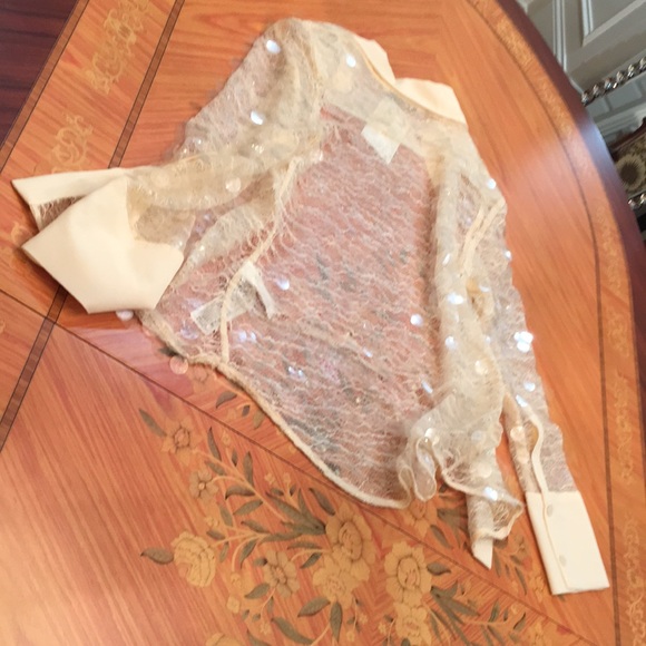 Zara Sequin Button Down semi sheer Cream Shirt Top sz.XS - Picture 9 of 16